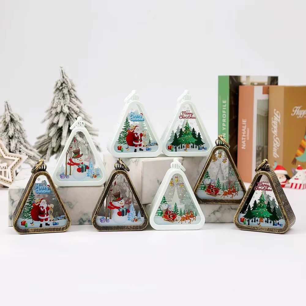 FestiveGlow LED Triangle Lantern – Santa & Snowman Christmas Table Lamp
