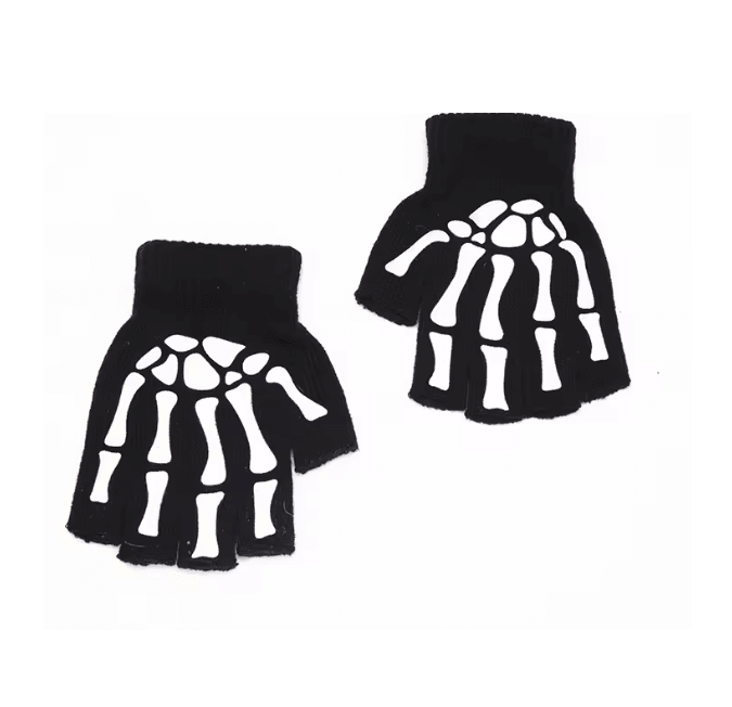 Glowbone Skull Fingerless Gloves