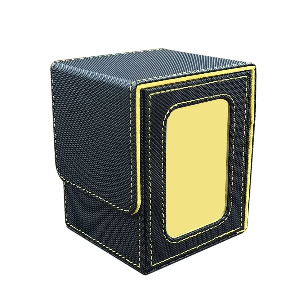 Premium PU Leather Trading Card Deck Box with Window Flannel Lined MTG Card Holder Case