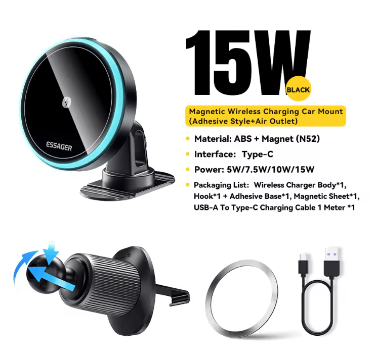 Magnetic Wireless Car Charger with RGB Phone Holder