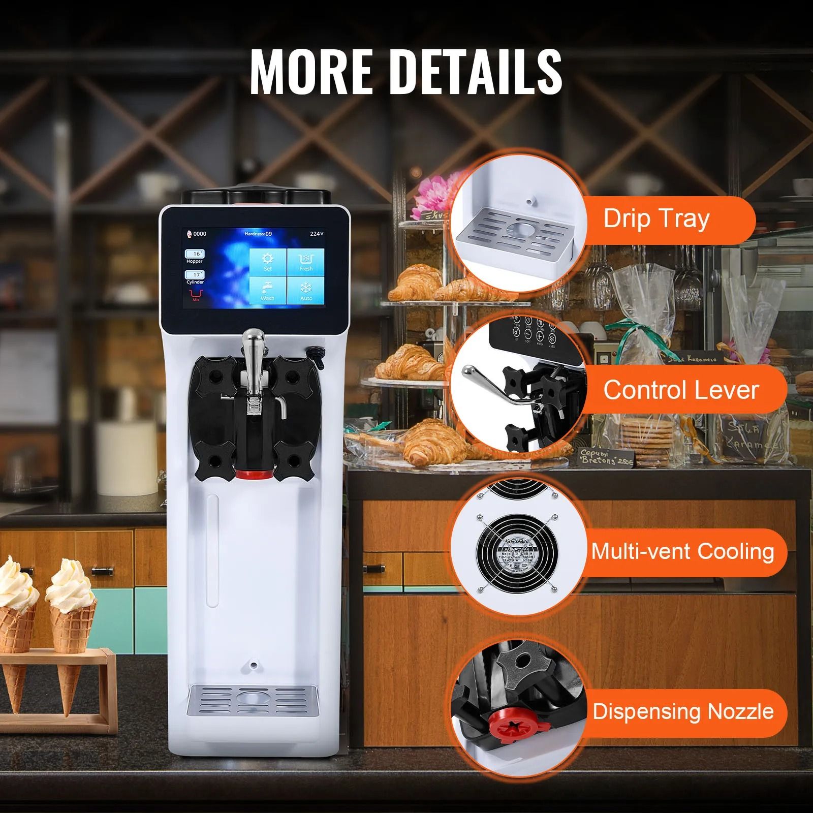 Commercial Soft Serve Ice Cream Machine with Touch Screen and Pre Cooling