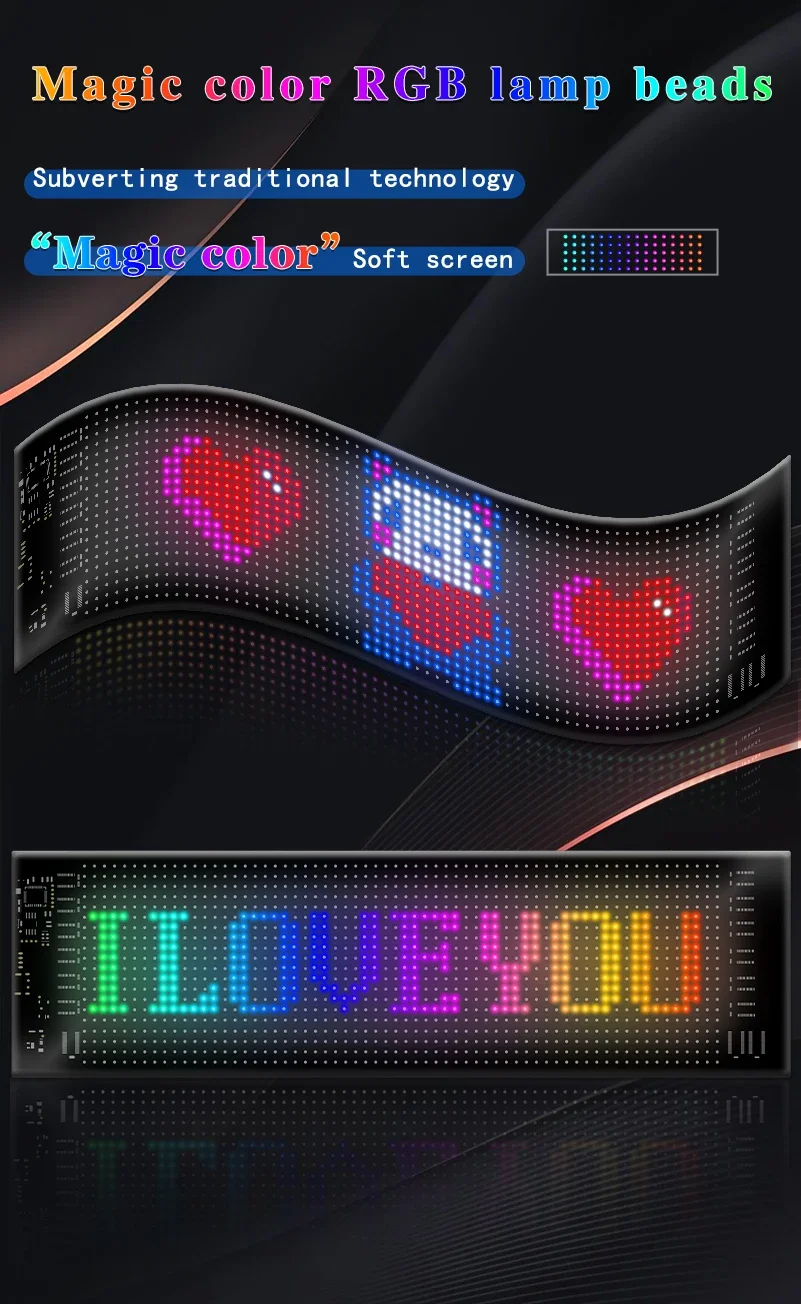 Car/Truck RGB Bluetooth Panel Lamp, LED Matrix Pixel Lights, Programmable Bluetooth App Control, Flexible Display Light
