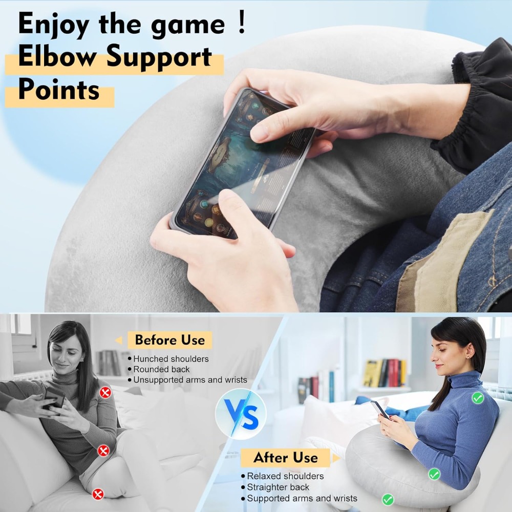Portable Reading & Gaming Pillow Soft Skin Friendly Arm Support for Desk Comfort