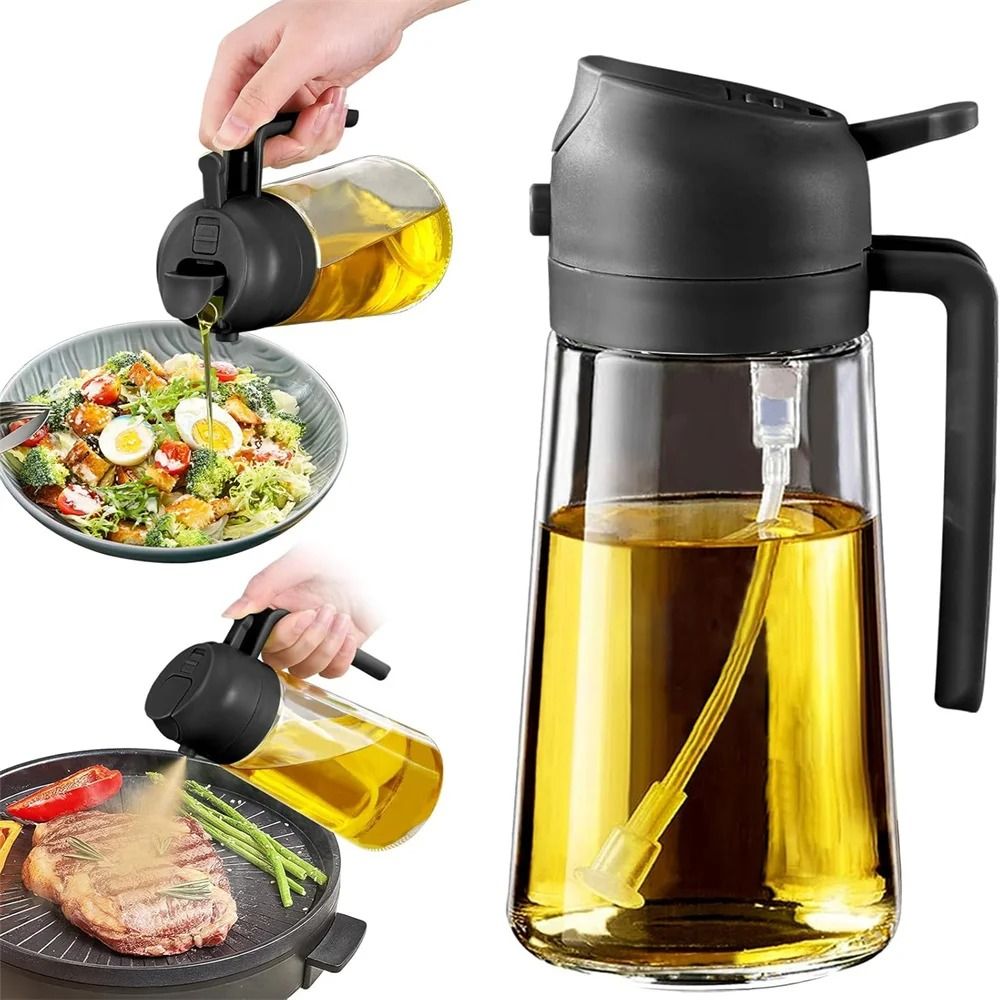 16oz/470ML Glass Oil Dispenser – 2-in-1 Automatic Flip Lid Cooking Sprayer