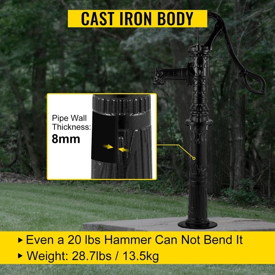 Cast Iron Garden Hand Water Pump Stand Black Well Fountain Booster