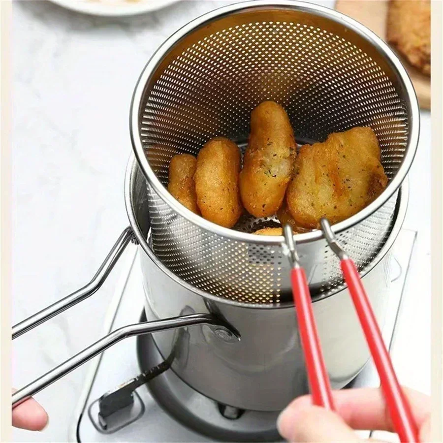 Household Small Oil Pot with Filter, Stainless Steel Fryer for French Fries and Chicken Wings