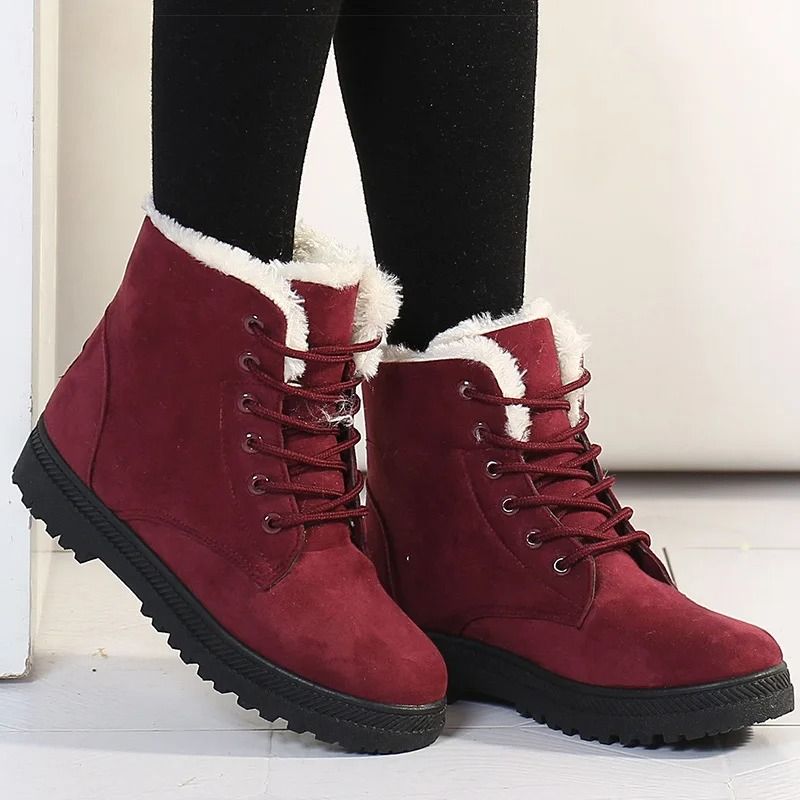 Womens Winter Fur Lined Ankle Boots with Low Heel
