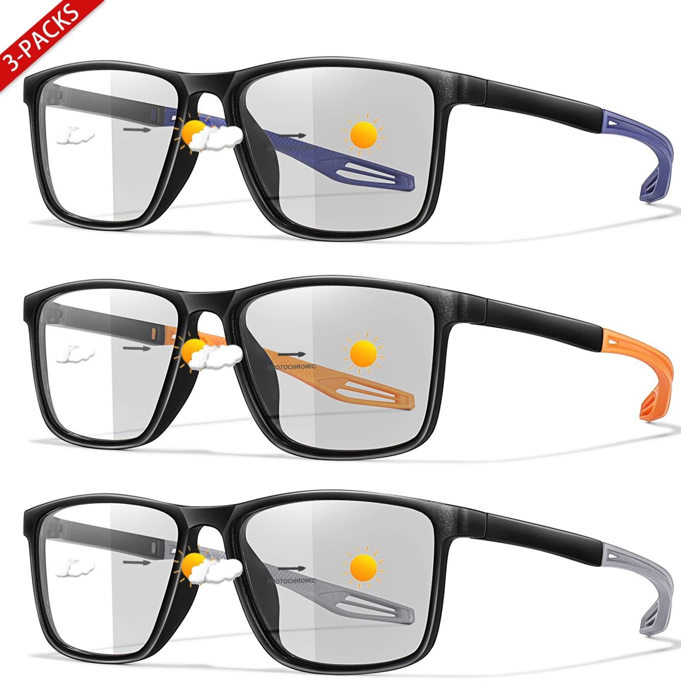 Photochromic Reading Glasses Set With Blue Light Protection (3 Pairs)