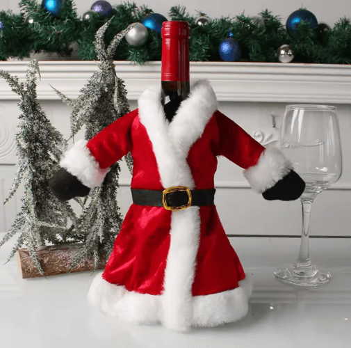 Santa Sweater Christmas Wine Bottle Cover – Festive Holiday Wine Gift Holder (9.4)