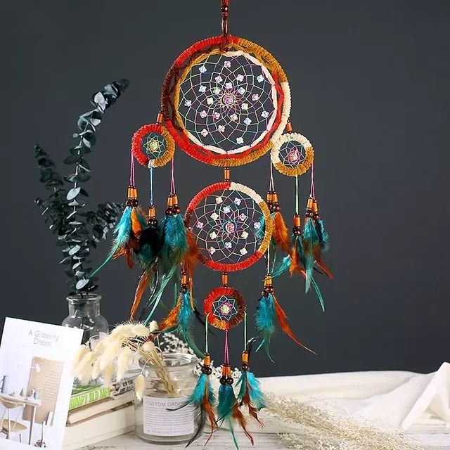 Five-Ring Celestial Dream Catcher – High-Definition Tiered Textile Sculpture