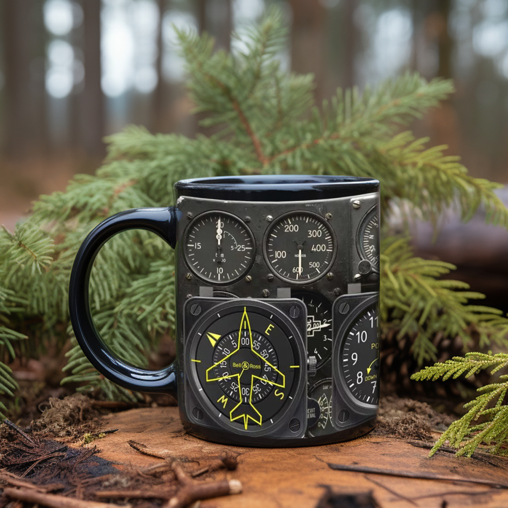 Dad Birthday Gift, Spaceship Combat Aircraft Instrument Panel Coffee Mug, Black Ceramic Mug, Father Tea Cup