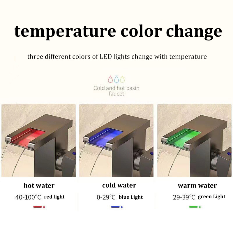 Luminous Waterfall Faucet All-copper LED Light Hot and Cold Basin Faucet