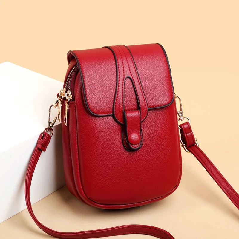 MiniChic PU Leather Phone Crossbody Bag | Women's Stylish Compact Shoulder Messenger Purse