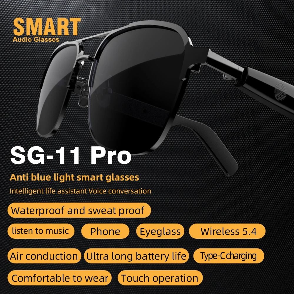 SG11 Pro Smart Audio Sunglasses with Bluetooth 5.3, Open-Ear Speakers and Touch Control