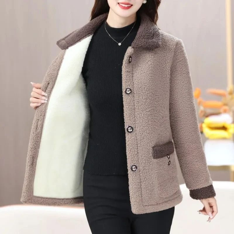 Elegant Lamb Fur Grain Velvet Coat | Womens Thermal Winter Jacket