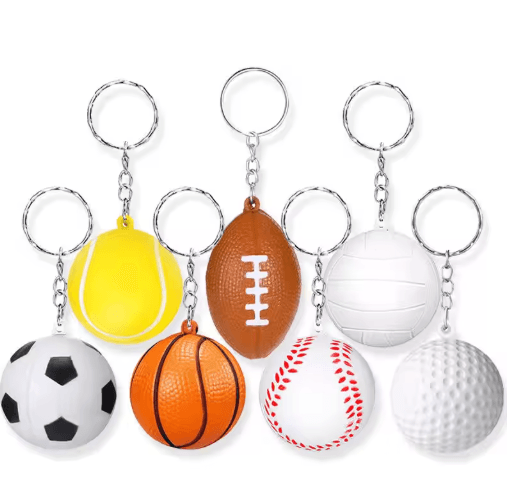 PU Leather Stress Ball Keychain Mini Foam Squeeze Toy for Anxiety Relief