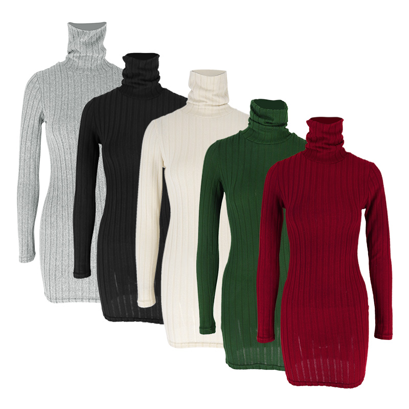 Bodycon Sheath Mini Dress for Women, Autumn Winter Knitted Dress, Long Sleeves Turtleneck Party Look