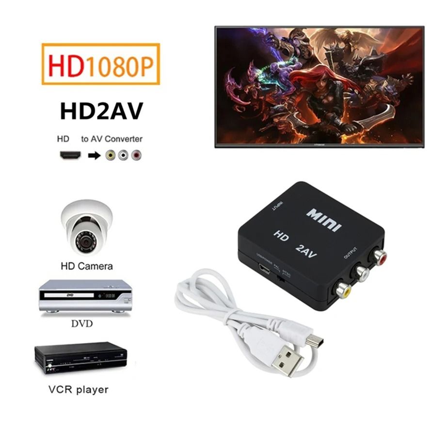 RCA AV to HDMI Video Converter Box – 1080P Composite to HDMI Adapter for NTSC/PAL Support