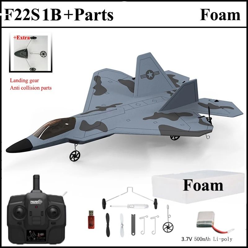 2024 F22S RC Airplane 24G 4 Channel Foam Warplane with LED and Gyroscope