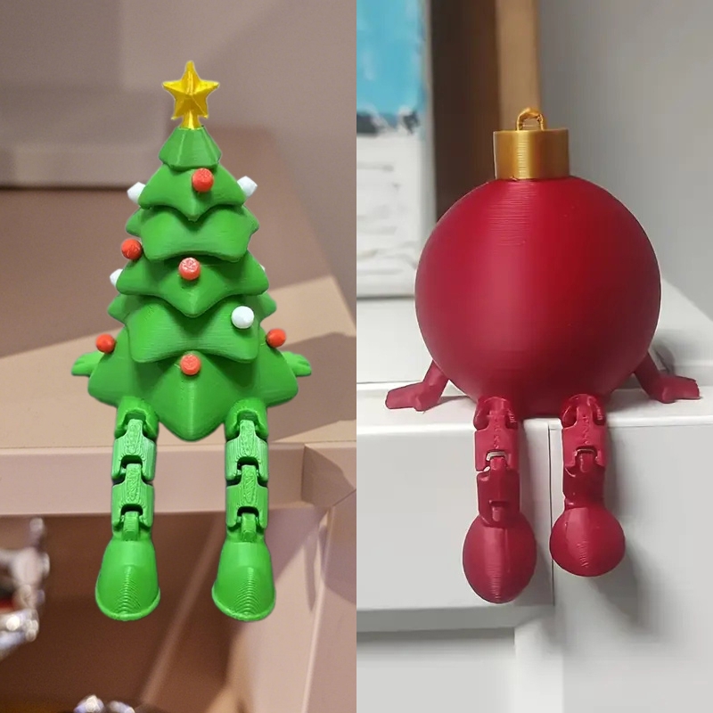 Christmas Tree Ornament with Movable Joint, Printed Christmas Ball, Festive Christmas Decorations, Tabletop Display