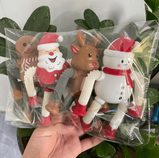 Retractable Christmas Stress Relief Toys Santa Snowman Elk & Gingerbread Fidget Decorations 1 to 4 PCS