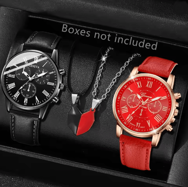 Couple Leather Quartz Watch Set Simple Casual Dial