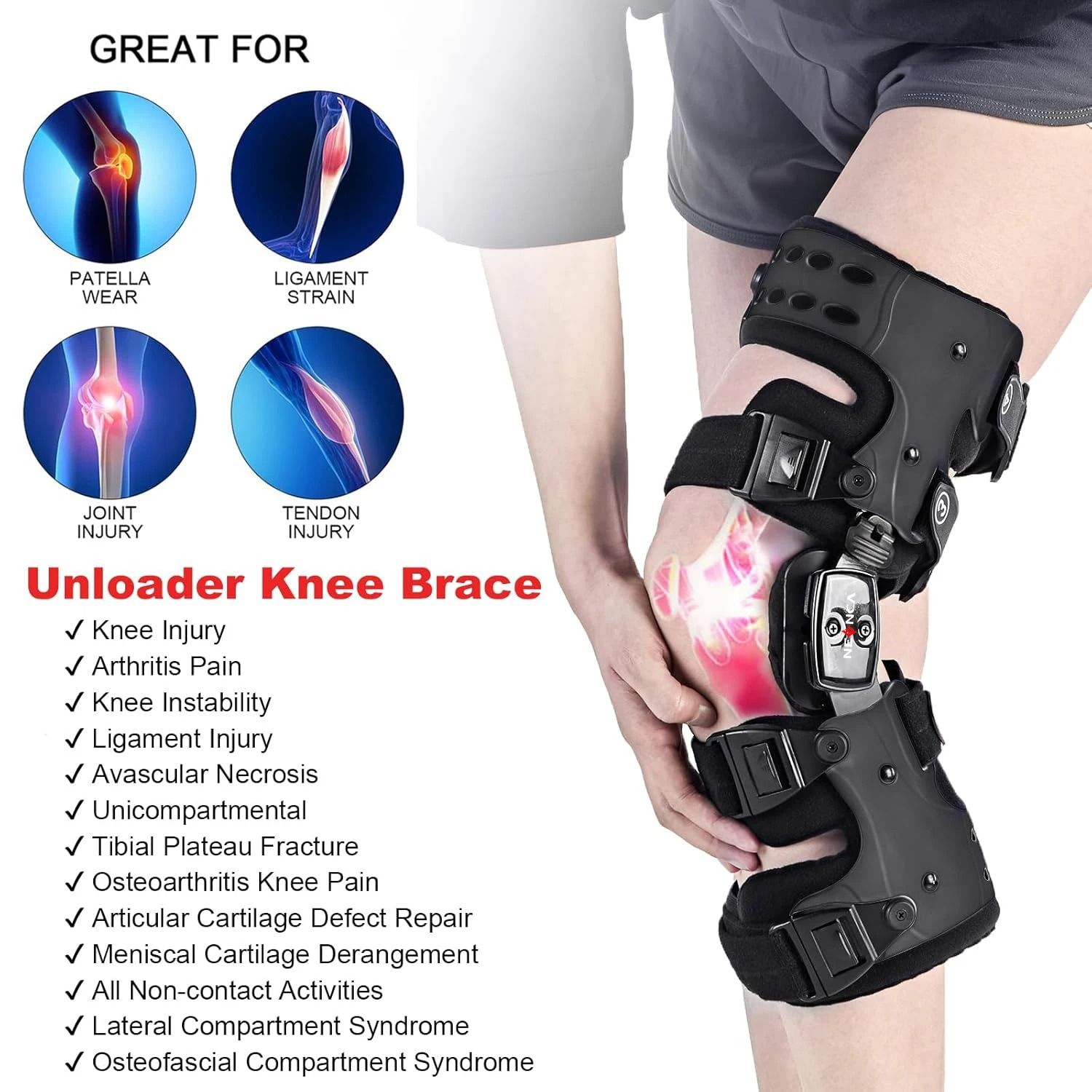 Neenca OA Unloader Knee Brace Pain Relief and Support for ACL Meniscus and Joint Stability