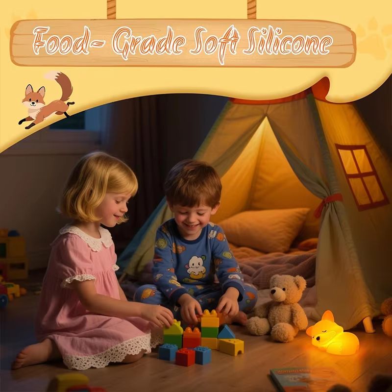 Rechargeable Cute Fox Silicone Night Light Dimmable Touch Lamp with Timer