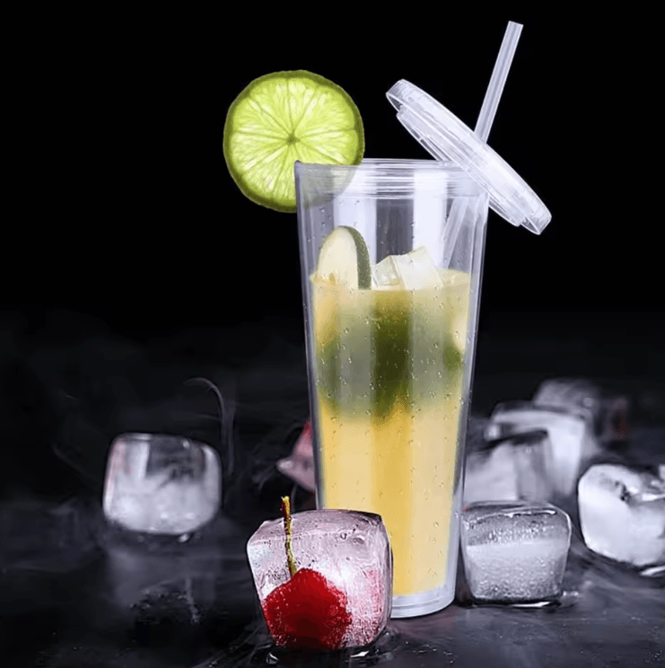 Double-Layer Clear Tumbler with Straw – Insulated Smoothie & Iced Coffee Cup