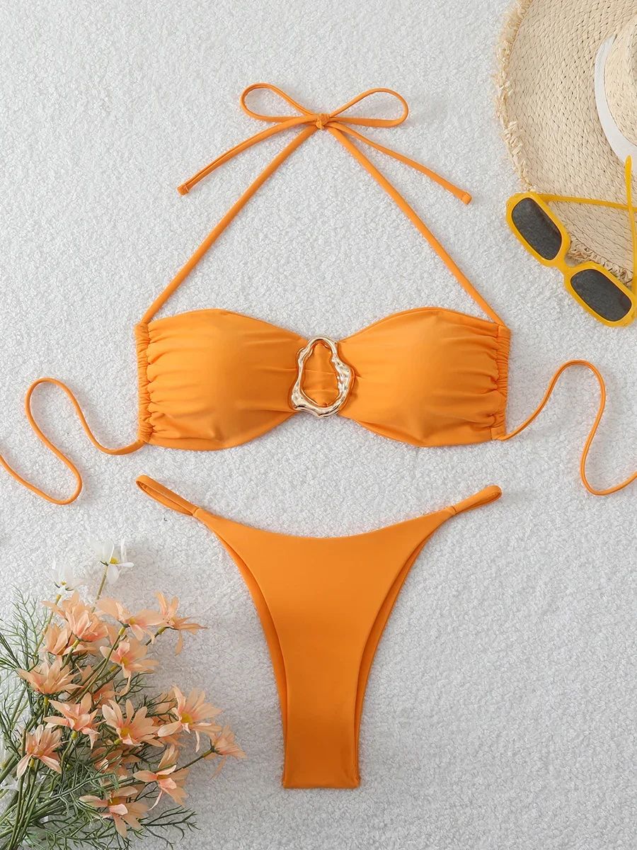 Sexy Bandeau Push-Up Thong Bikini Set Womens Two-Piece Swimwear