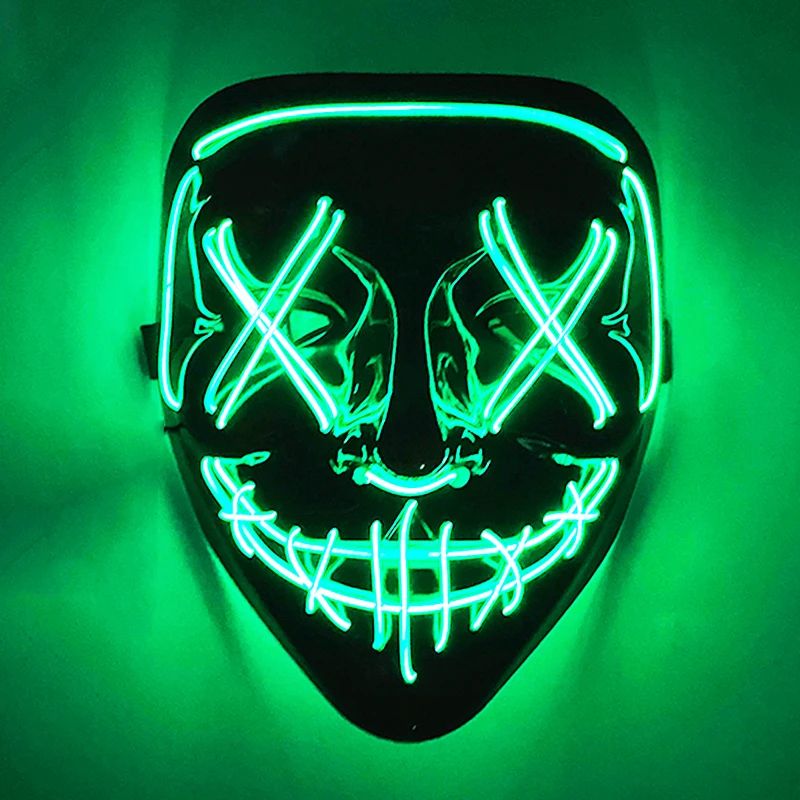 Neon Glow LED Purge Mask – Wireless Light Up Halloween Cosplay Mask