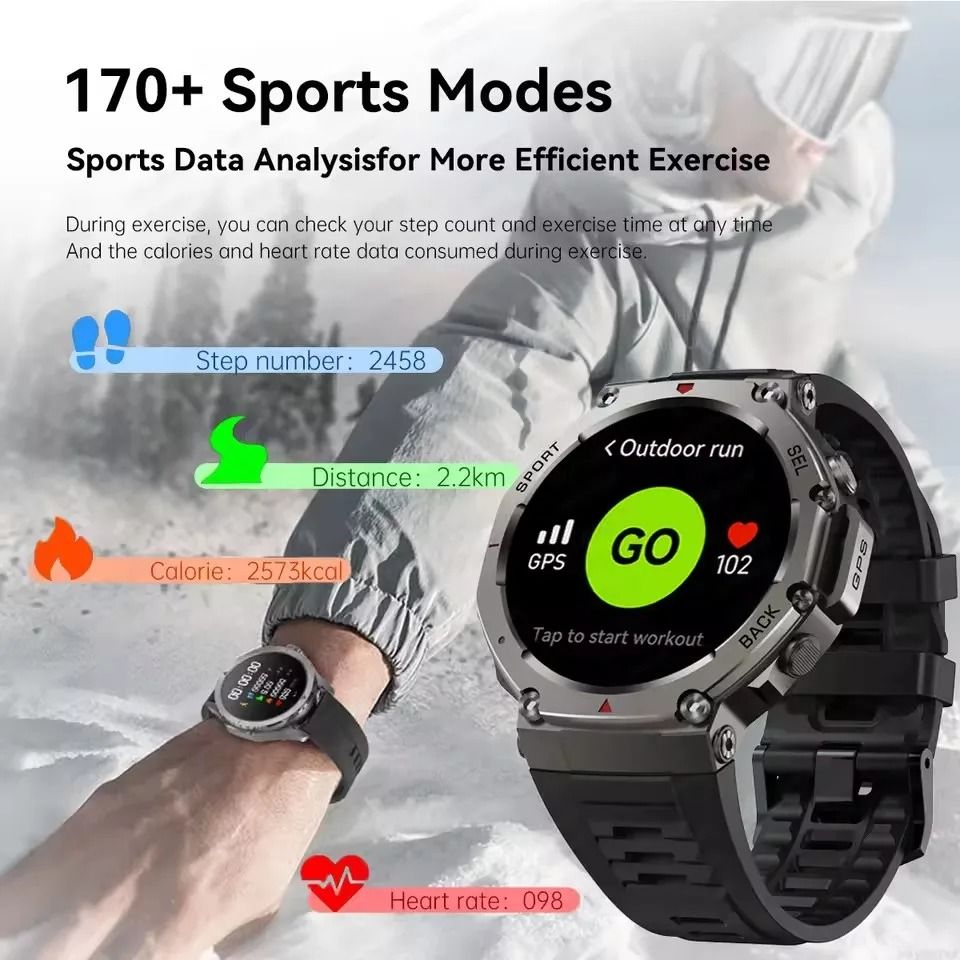 2025 Military Bluetooth Call Smart Watch Built-in GPS Compass Barometric Altimeter 10ATM Waterproof