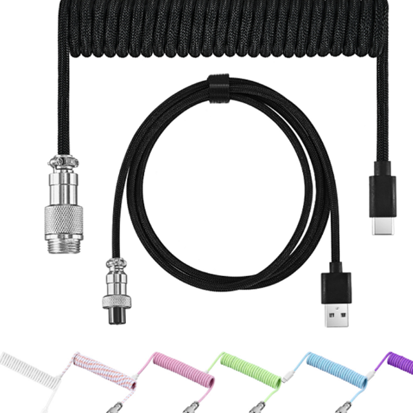 USB Keyboard Coiled Cable, Mechanical Keyboard Wire, Aviator Connector for Desktop Computer