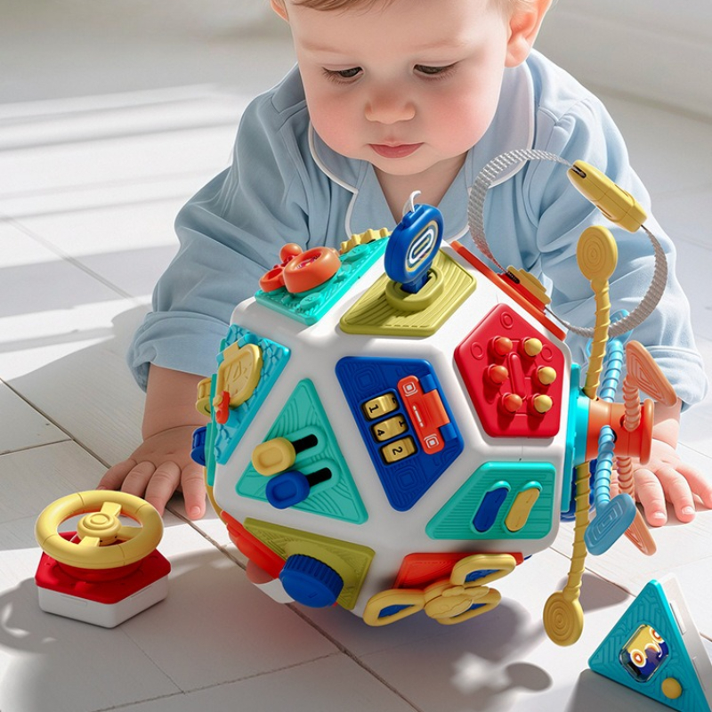Montessori Baby Busy Board Cube Sensory Toys Toddler Educational Travel Lock Box for Fine Motor Skill Development