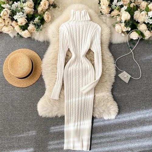 Seoulish Autumn Winter Twist Women's Wrap Knitted Bodycon Long Sleeve Sheath Dress