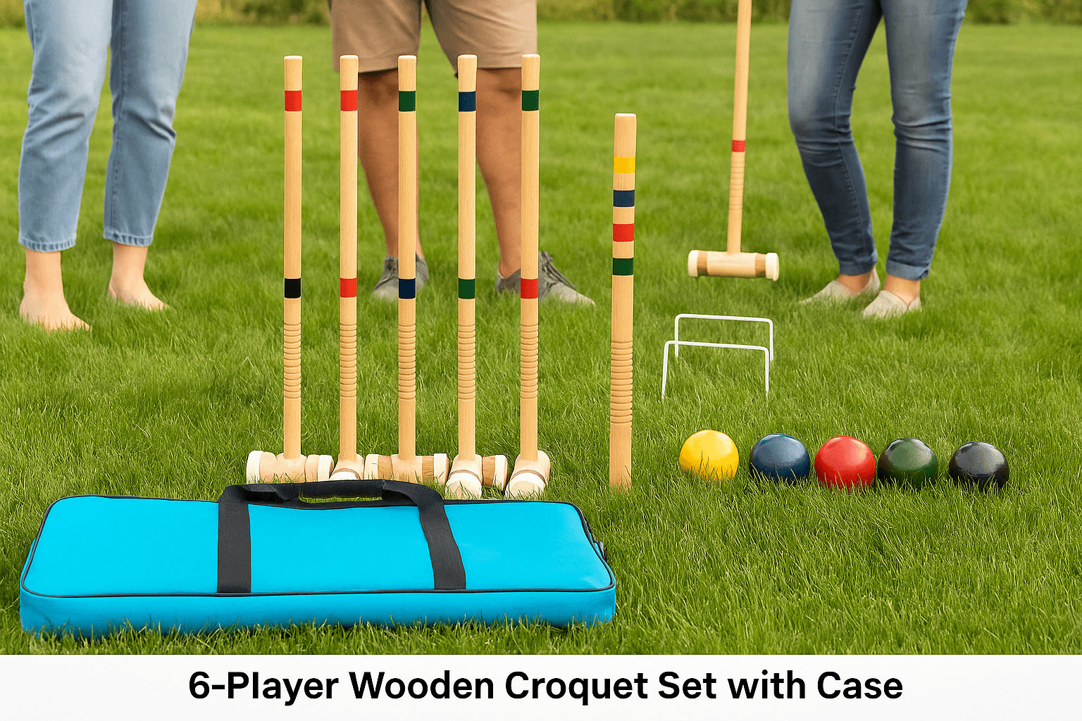 6-Player Wooden Croquet Set with Carrying Case – Backyard Lawn Game
