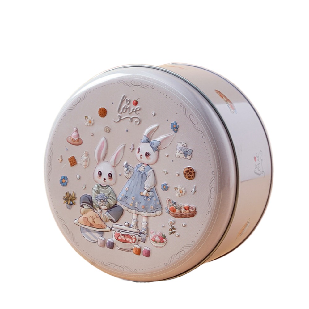 Cartoon Rabbit Tinplate Candy Chocolate Boxes, Metal Round Cookie Tin Packaging, Multifunction Empty Biscuit Iron Can