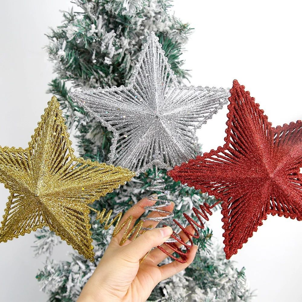 Glittering Hollow Star Christmas Tree Topper – 3D Gold Holiday Tree Decoration