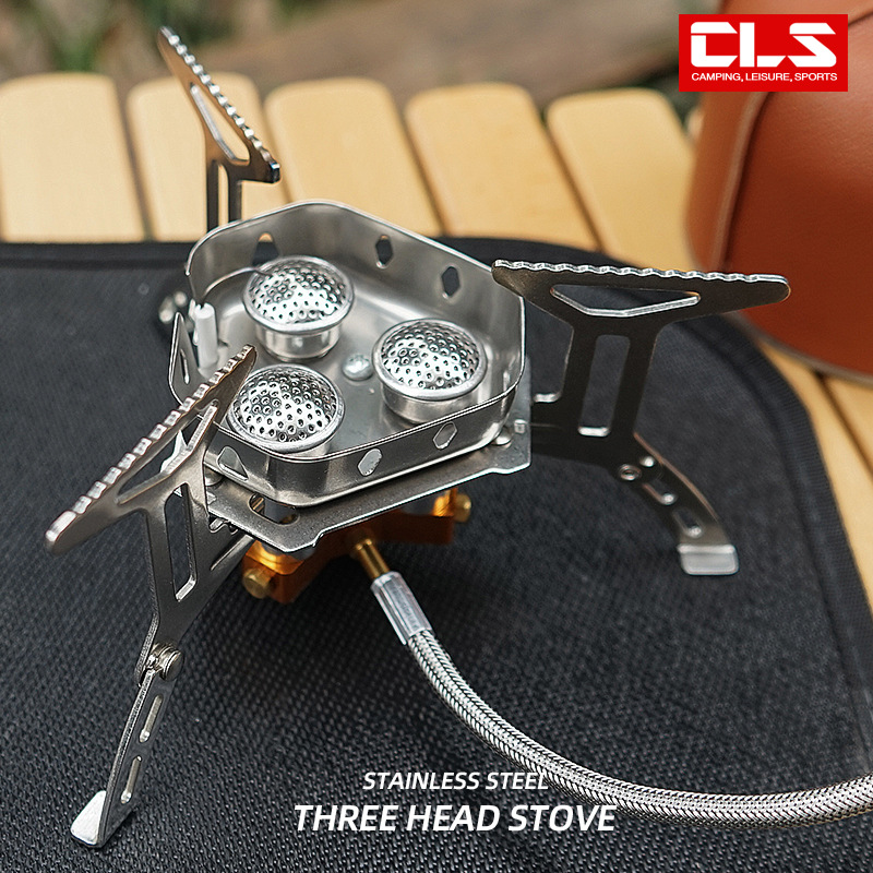 Portable Three-Head Windproof Camping Stove Outdoor Foldable Gas Burner for Hiking, Picnics, and Camping