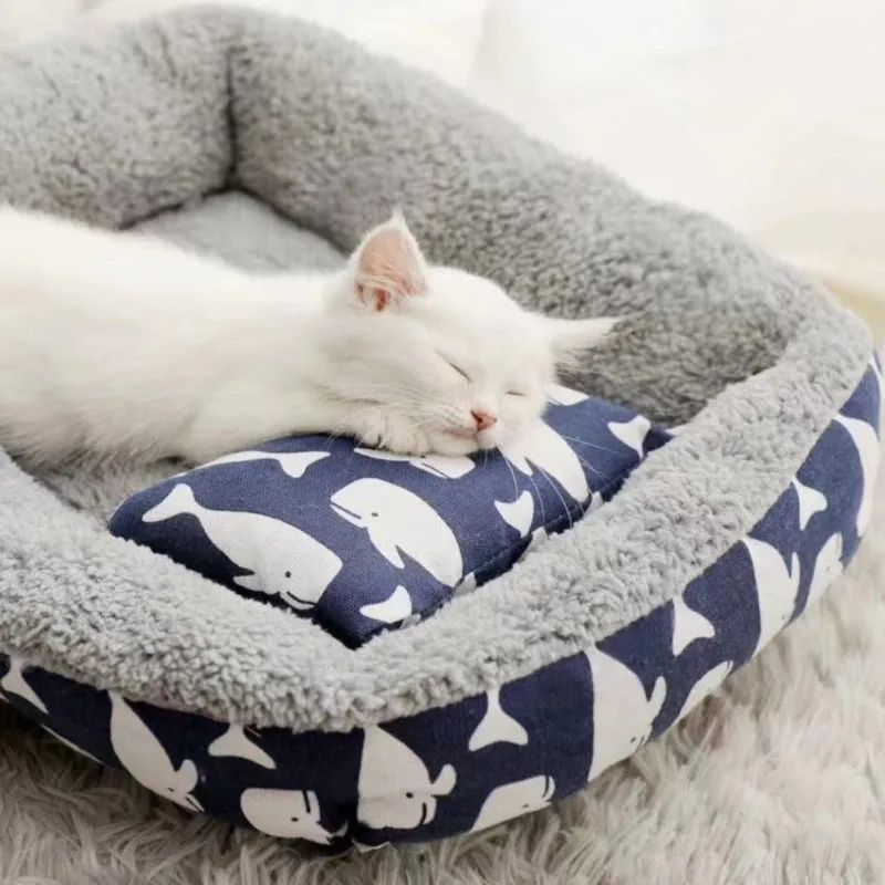 SnuggleNest Plush Lounger – Soft Pet Bed with Pillow, Winter-Warm Cat & Dog Sleeping Mat