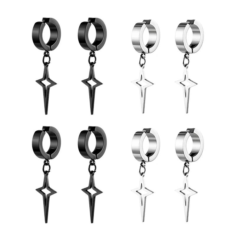 Punk Star Pendant Non-Piercing Hoop Earrings