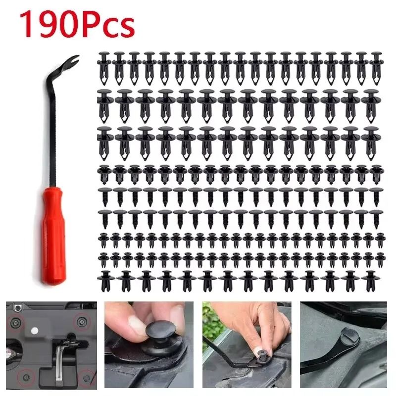 190 PCS Auto Plastic Bumper Clips Kit Car Body Push Rivets Fasteners Set