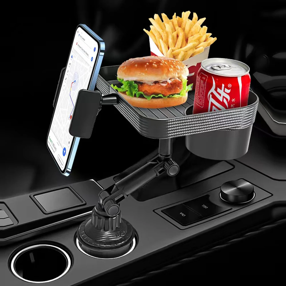 Adjustable Car Cup & Phone Holder Tray with Rotation