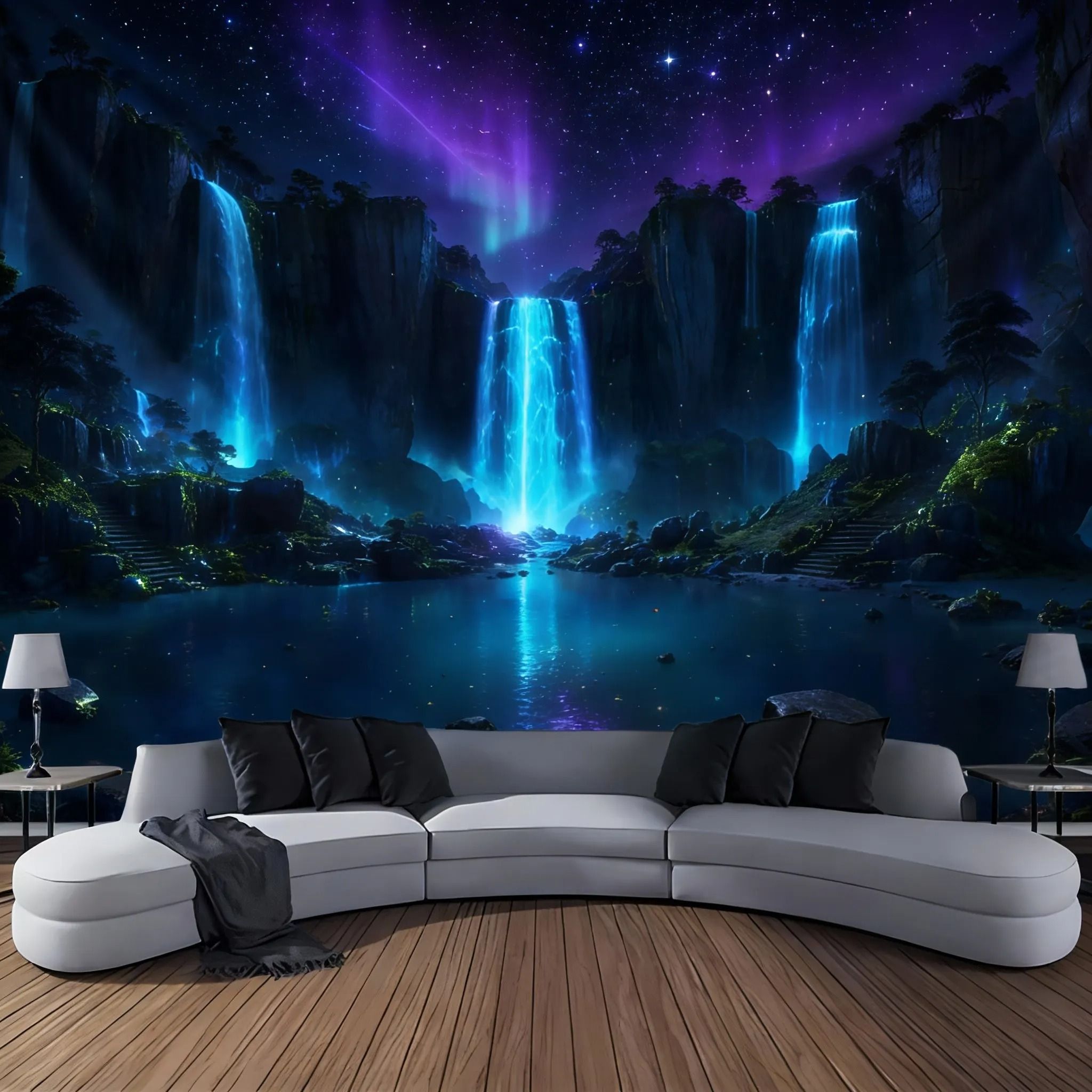 Landscape Waterfall Canyon Tapestry – High-Definition Elemental Architectural Sculpture