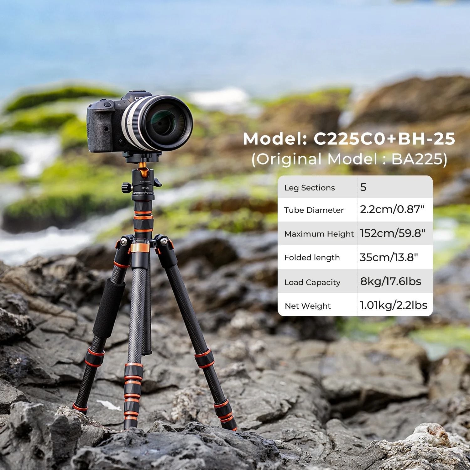 K and F Concept Carbon Fiber Travel Camera Tripod 60 Inch with 360 Ball Head