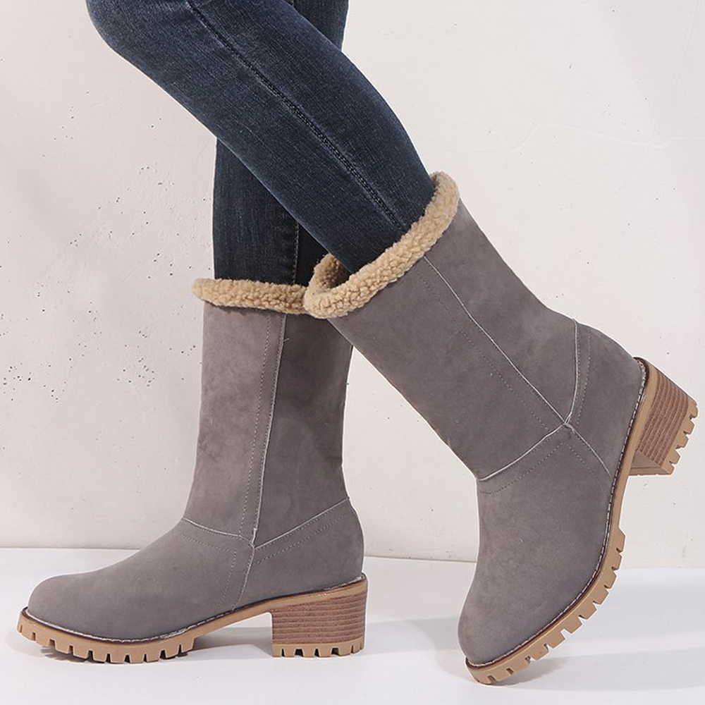 Fur Lining Snow Boots Block Heel