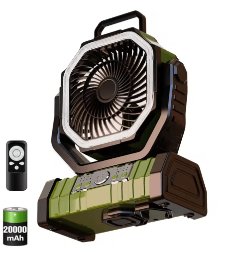 20000mAh Battery Operated Portable Camping Fan with LED Light – Rechargeable Desk & Outdoor Fan