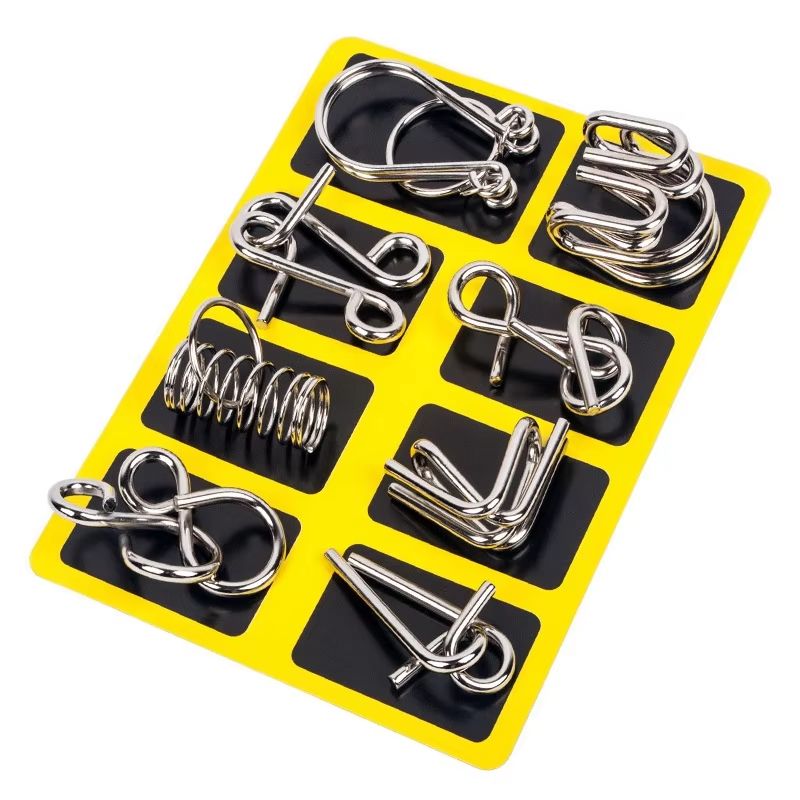 Metal Wire Puzzle Set - 8-Piece Montessori Style IQ Brain Teaser for Kids & Adults