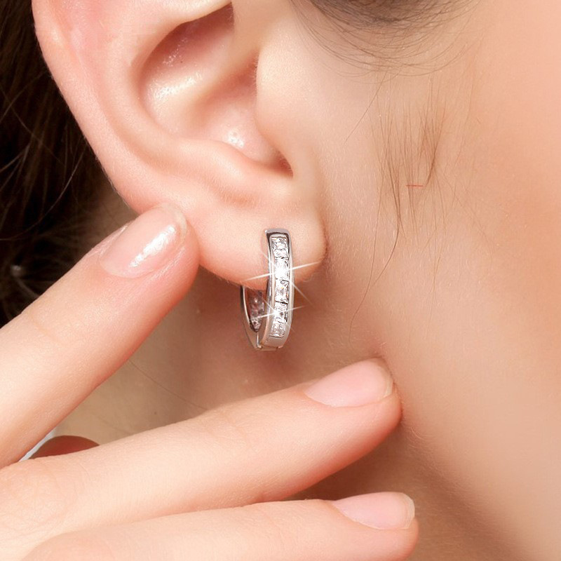 Women's Circle Round Earrings, Sterling Silver Shining Zircon Jewelry, Elegant Birthday Gifts