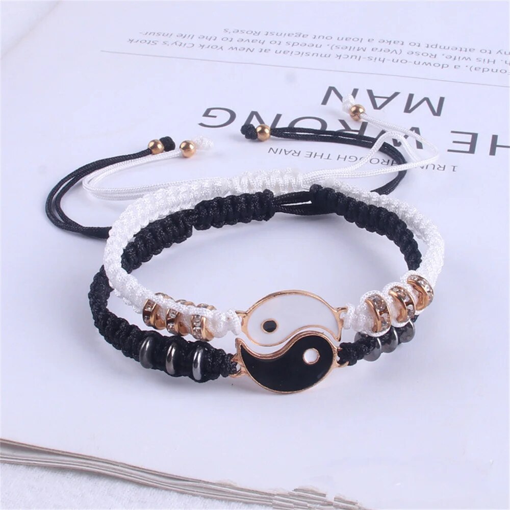 Yin Yang Couple Bracelets Adjustable Tai Chi Rope Jewelry Set